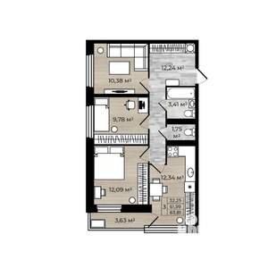 3-к квартира, вторичка, 69м2, 8/18 этаж