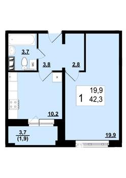 1-к квартира, вторичка, 42м2, 10/10 этаж