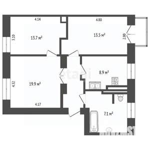 3-к квартира, вторичка, 69м2, 3/5 этаж