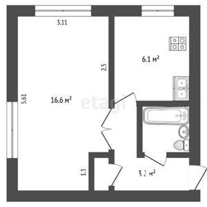 1-к квартира, вторичка, 31м2, 2/5 этаж