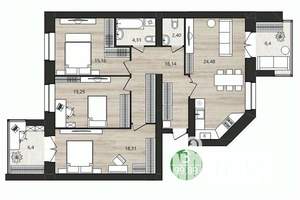 3-к квартира, вторичка, 100м2, 4/4 этаж