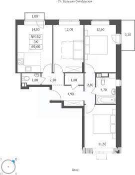 3-к квартира, вторичка, 70м2, 6/11 этаж