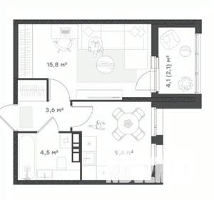 1-к квартира, вторичка, 36м2, 12/18 этаж