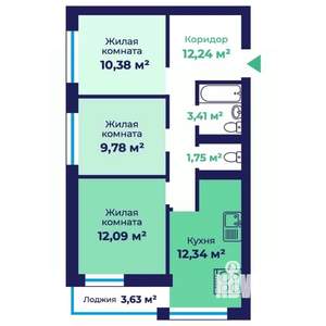 2-к квартира, строящийся дом, 64м2, 1/17 этаж
