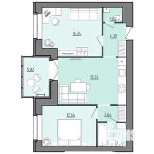 2-к квартира, строящийся дом, 62м2, 8/9 этаж