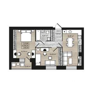 2-к квартира, строящийся дом, 60м2, 2/9 этаж