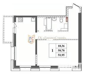 1-к квартира, сданный дом, 51м2, 2/20 этаж