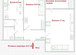 2-к квартира, вторичка, 44м2, 5/9 этаж