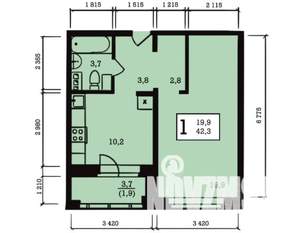 1-к квартира, строящийся дом, 42м2, 7/10 этаж