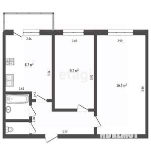 2-к квартира, вторичка, 45м2, 2/3 этаж