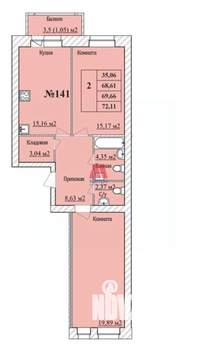 2-к квартира, вторичка, 70м2, 3/8 этаж