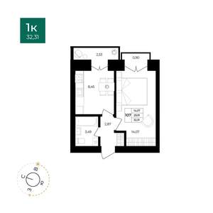 1-к квартира, вторичка, 32м2, 8/9 этаж