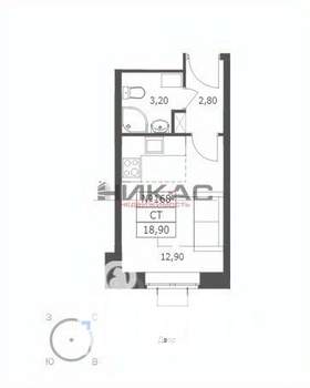 Студия квартира, вторичка, 19м2, 8/10 этаж
