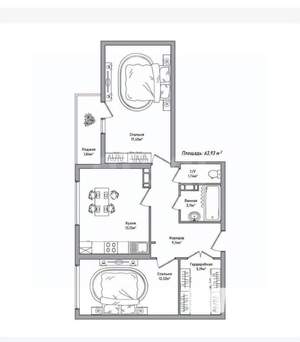 2-к квартира, вторичка, 64м2, 7/10 этаж