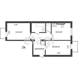 2-к квартира, вторичка, 49м2, 1/2 этаж