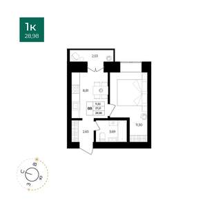 1-к квартира, вторичка, 29м2, 6/9 этаж