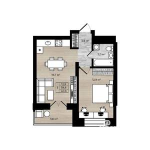 1-к квартира, вторичка, 41м2, 1/12 этаж