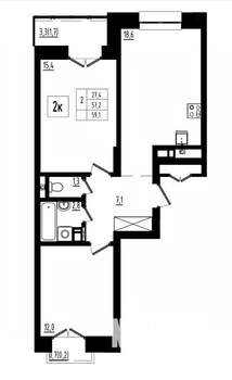 2-к квартира, вторичка, 59м2, 12/12 этаж