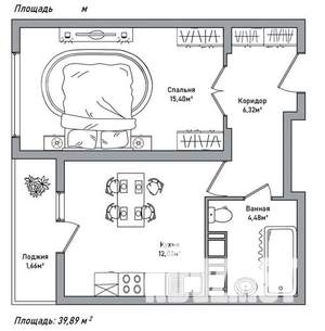 1-к квартира, вторичка, 40м2, 6/10 этаж