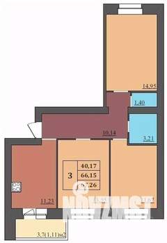 3-к квартира, строящийся дом, 67м2, 2/9 этаж