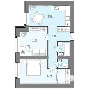 2-к квартира, строящийся дом, 55м2, 1/9 этаж