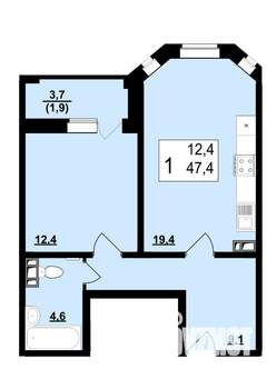1-к квартира, вторичка, 47м2, 6/10 этаж