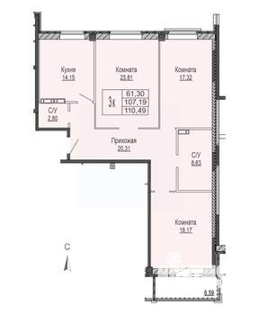 3-к квартира, строящийся дом, 115м2, 6/8 этаж