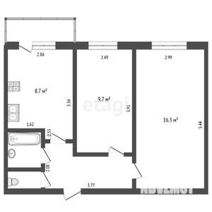 2-к квартира, вторичка, 45м2, 2/3 этаж