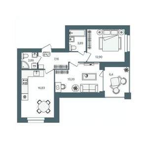 2-к квартира, строящийся дом, 60м2, 2/16 этаж