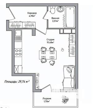 Студия квартира, вторичка, 30м2, 5/14 этаж