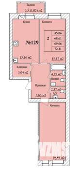 2-к квартира, вторичка, 70м2, 1/8 этаж
