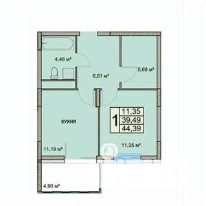 1-к квартира, вторичка, 44м2, 1/18 этаж