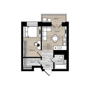 1-к квартира, вторичка, 33м2, 2/12 этаж