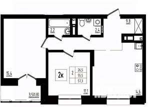 2-к квартира, вторичка, 57м2, 12/12 этаж