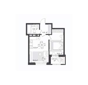 1-к квартира, вторичка, 44м2, 15/18 этаж