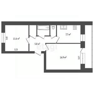 2-к квартира, вторичка, 48м2, 1/5 этаж