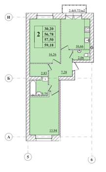 2-к квартира, вторичка, 59м2, 3/3 этаж