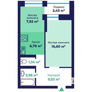 1-к квартира, строящийся дом, 47м2, 9/17 этаж
