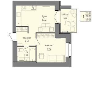 1-к квартира, вторичка, 38м2, 3/3 этаж