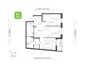 2-к квартира, строящийся дом, 69м2, 3/18 этаж