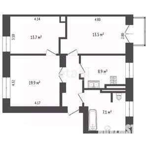 3-к квартира, вторичка, 69м2, 4/5 этаж