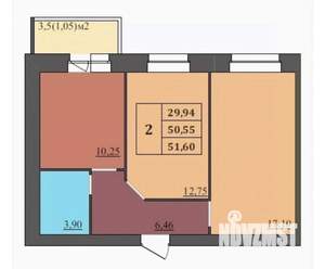 2-к квартира, вторичка, 51м2, 7/9 этаж