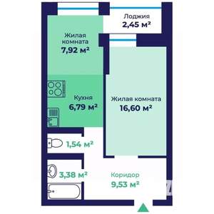 1-к квартира, строящийся дом, 47м2, 6/17 этаж