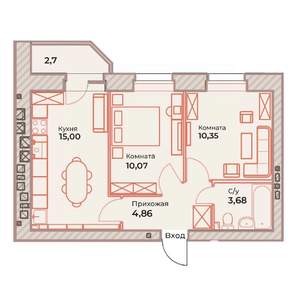 2-к квартира, вторичка, 45м2, 6/9 этаж
