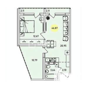 2-к квартира, вторичка, 47м2, 9/9 этаж