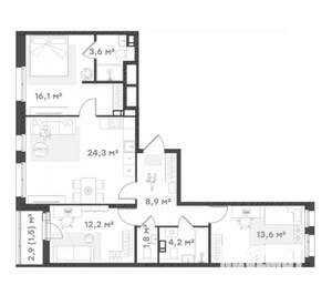 3-к квартира, вторичка, 86м2, 4/18 этаж