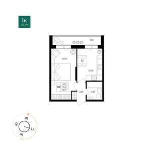 1-к квартира, вторичка, 33м2, 16/17 этаж