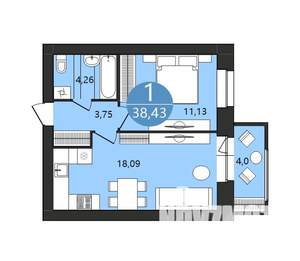 Студия квартира, строящийся дом, 38м2, 8/9 этаж