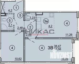 2-к квартира, вторичка, 57м2, 9/17 этаж