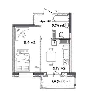 1-к квартира, строящийся дом, 29м2, 13/18 этаж
